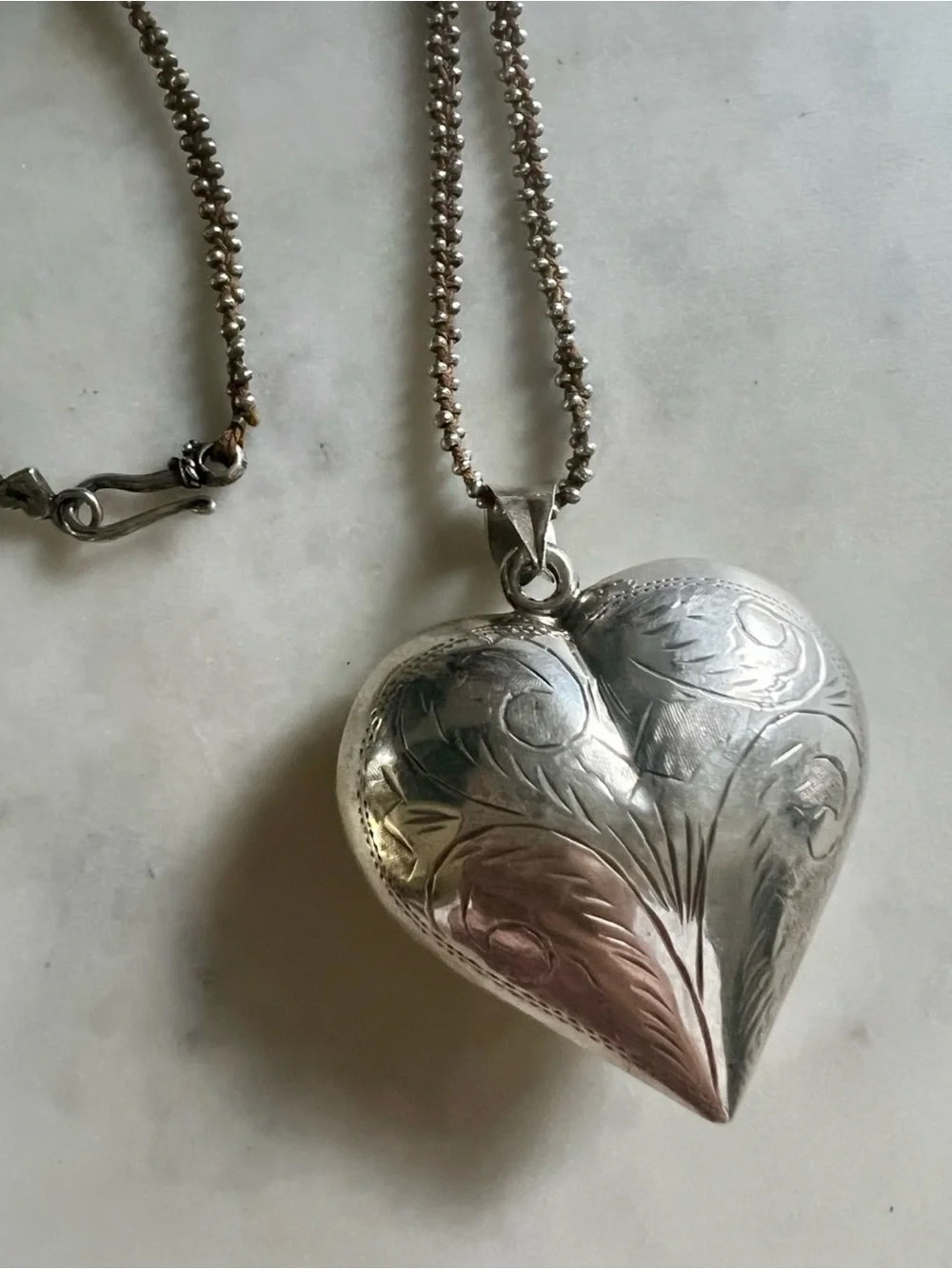 Vintage Sterling Silver Oversized 2” Puffy Heart Necklace 925 Statement 22g - Picture 6 of 16
